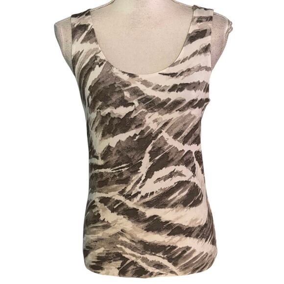Chicos Travelers Size 1 US M Abstract Print Tank Top Slinky White Brown - Picture 1 of 4